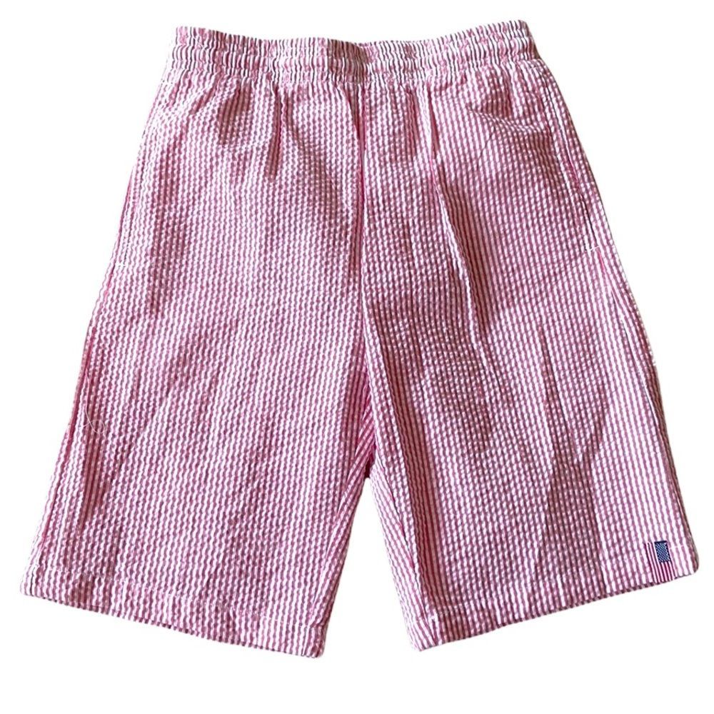 Bathing Suit Swim Trunks Preppy Pink Pinstripe